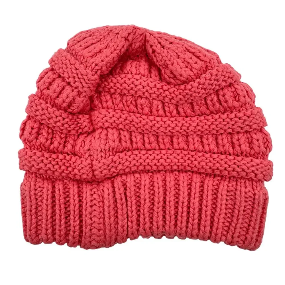 CC Pink Kids Cable Knit Beanie Hat Ribbed Knit Winter Beanie Hat Slouchy Fit OS
